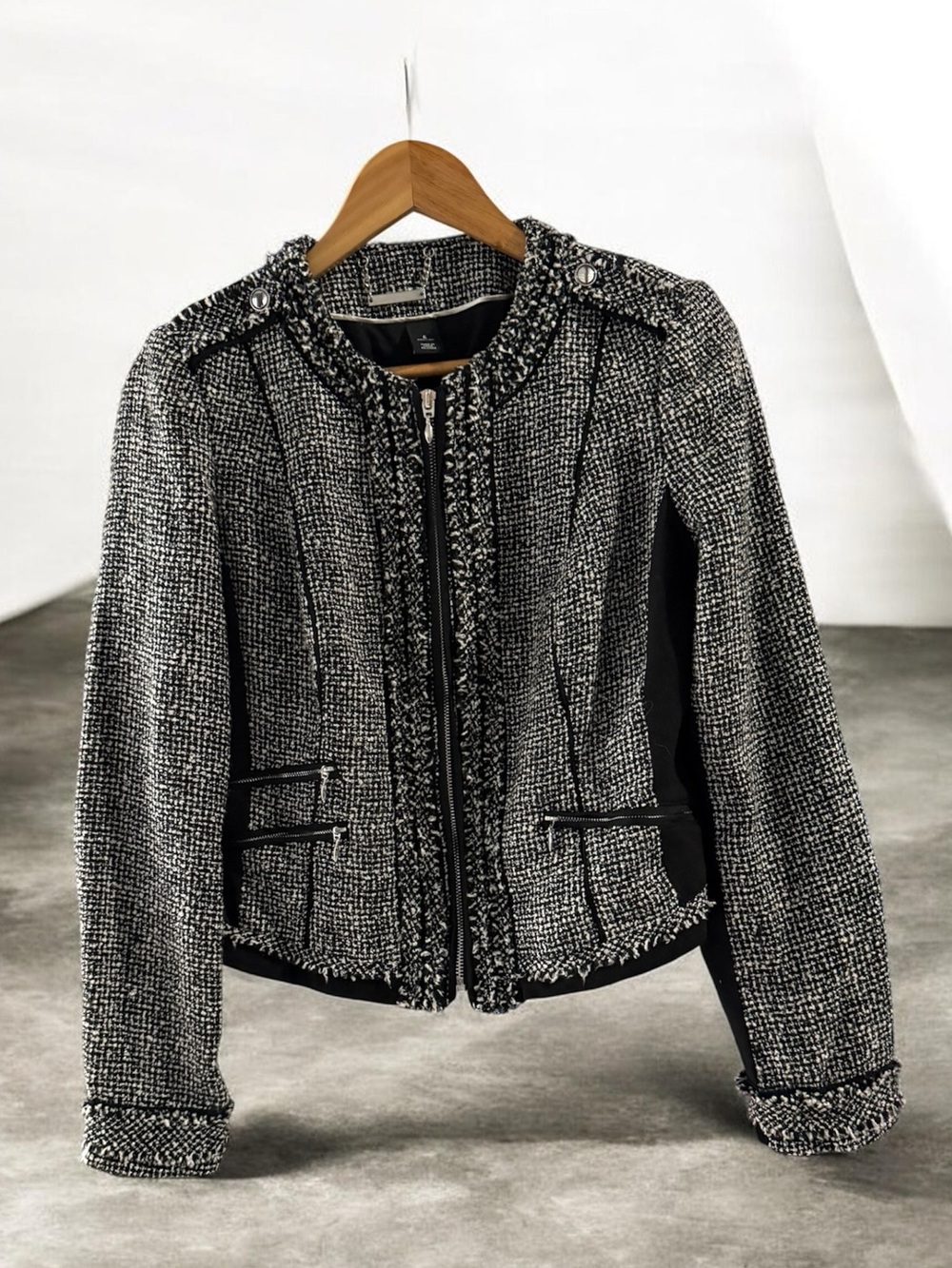Women's White House Black Market Tweed Blazer Jacket Black White Size 6